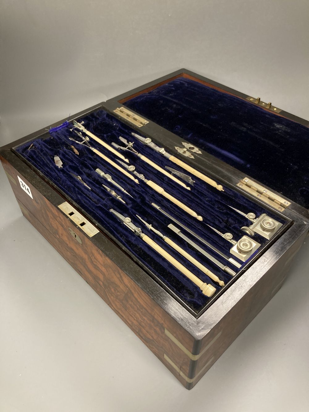 A mid Victorian burr walnut cased artist / draughtsmans box, with a well fitted interior, 36 x 19 x 17cm